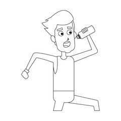 man running and holding a water bottle icon over white background. vector illustration