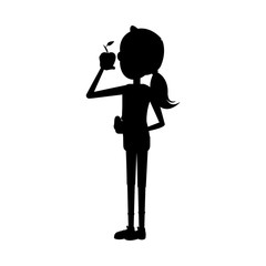 woman eating apple healthy food icon image vector illustration design  black silhouette