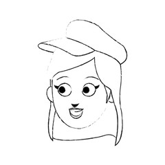 face of young pretty woman wearing hat cartoon icon image vector illustration design  black sketch line