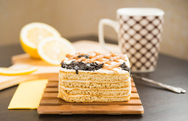 Sweet dessert. Layered cake.