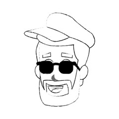 smiling young bearded man with sunglasses cartoon icon image vector illustration design  black sketch line