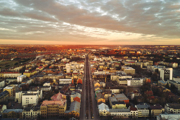 Obraz premium Kaunas city in the early morning, drone aerial image