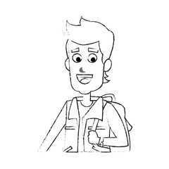 young man with backpack cartoon icon image vector illustration design  black sketch line