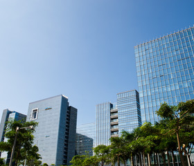 Obraz premium modern glass silhouettes on modern building.