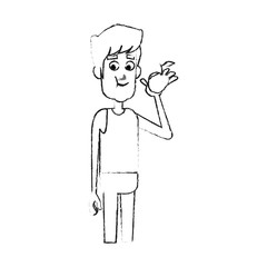 man eating apple healthy food icon image vector illustration design  black sketch line