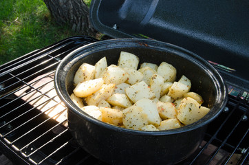 Roasted potatoes on a barbecue