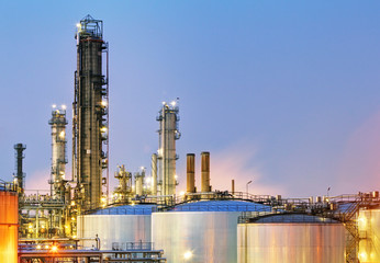 Plakat Oil and gas industry - refinery at twilight - factory - petrochemical plant