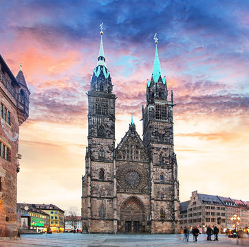 Nuremberg - St. Lawrence church at sunset, Germany