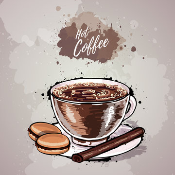 Hand drawn illustration of cup of coffee or hot chocolate