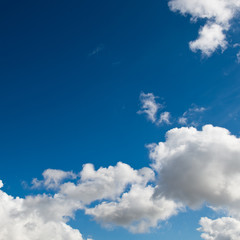 White clouds in the blue sky.