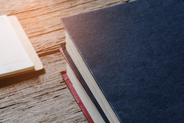 books for notes on old wood table