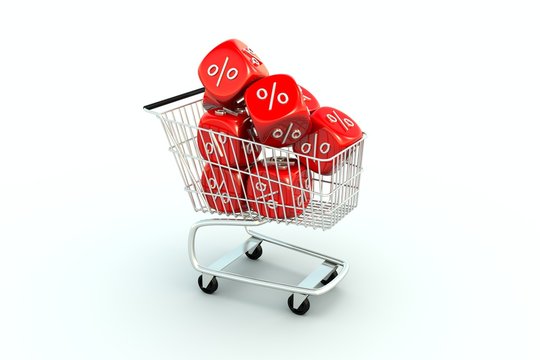 Shopping cart discount  white background 3d illustration