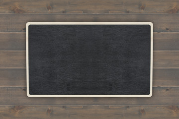 blank black board on wooden wall background