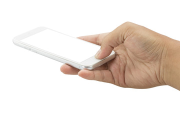 Hand with smartphone isolated on white background - clipping paths