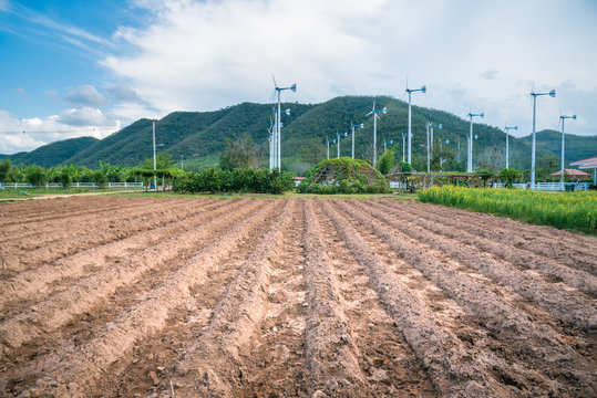 Chang Hua Mun Royal Initiative Project, Windmills alternative and sustainability of enery from natural with farm land at Phetchaburi province,Thailand