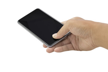 Hand with smartphone isolated on white background - clipping paths