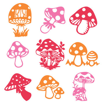 Vintage Whimsical Paper Cut Mushroom Set
