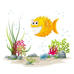 Fototapeta premium Illustration of an underwater landscape with fish and plants