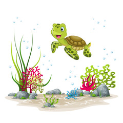 Fototapeta premium Illustration of an underwater landscape with turtle and plants