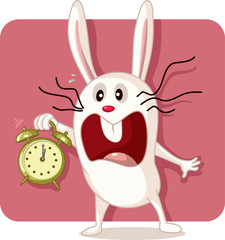 Naklejka premium Stressed Bunny with Alarm Clock Vector