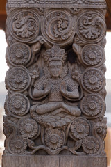 Ancient Goddess Carved Wooden Pillar Nepal