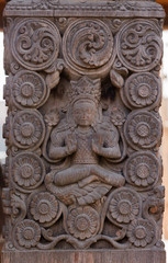 Ancient Goddess Carved Wooden Pillar Nepal