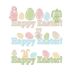 Words HAPPY EASTER! with cute easter eggs and bunnies. Good for easter greeting cards, labels, tags, etc