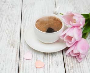 Coffee and tulips