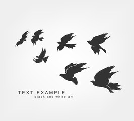 flying silhouettes of birds painted by hand