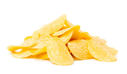 yellow potato chips isolated on white
