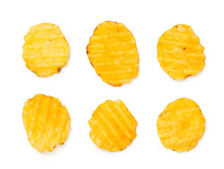 yellow potato chips isolated on white