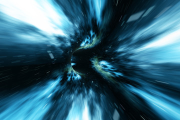 Abstract speed tunnel warp in space, wormhole or black hole, scene of overcoming the temporary space in cosmos. 3d rendering - obrazy, fototapety, plakaty
