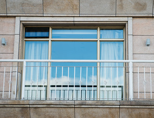 close up of glass door and balcony.