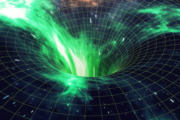 Star Warp or Hyperspace, abstract speed tunnel warp in space. Across the universe, 3d rendering