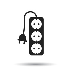 Extension cord vector icon. Electric power socket flat illustration on white background.