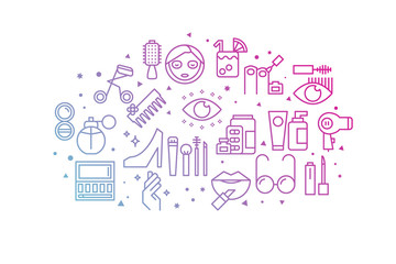 Beauty and Fashion gradient line icons illustration