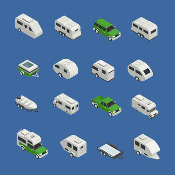 Recreational Vehicles Isometric Icons Set