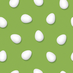 White Easter Eggs on Grenery Pinstripe Background Seamless Pattern.