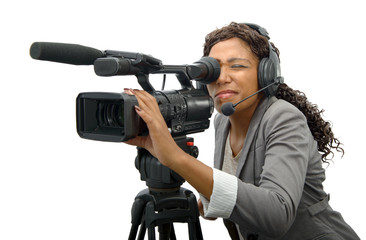 young African American women with professional video camera