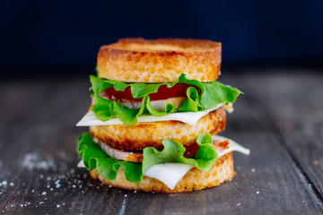 sandwich on the wooden table