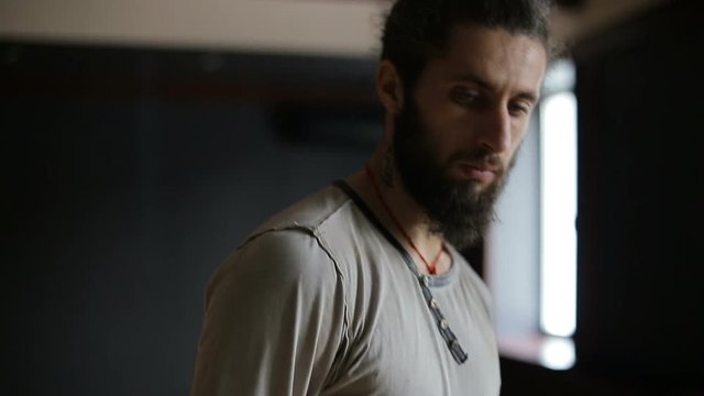 Portrait of a fighter tai chi in the training hall