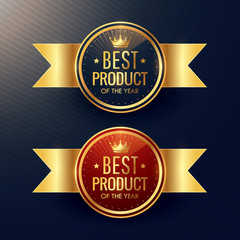best product golden label and badge set with crown symbol