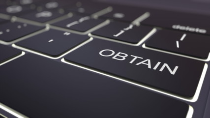 Fototapeta premium Black luminous computer keyboard and obtain key. Conceptual 3D rendering