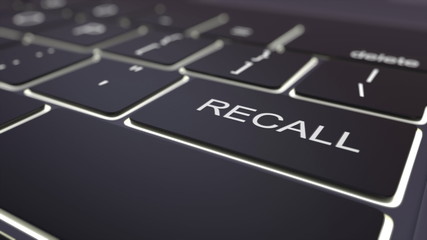 Black luminous computer keyboard and recall key. Conceptual 3D rendering - obrazy, fototapety, plakaty