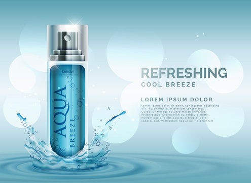 refreshing cosmetic spray advertisement concept with water splash