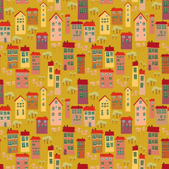 Cartoon seamless pattern with landscape.