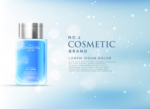 cosmetic product ads display concept template with beautiful blue bokeh background