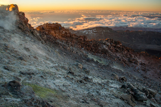the Smoking Fumaroles at Mountain Pico del Teide, Tenerife