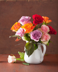 beautiful colorful rose flowers bouquet in vase