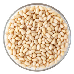 Shelled cedar pine nuts isolated on white background with clipping path